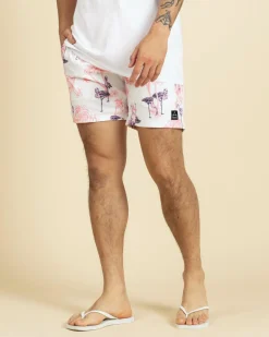 Board Shorts|Shorts & Bottoms*Lucid Feather Elastic Waist Shorts White/ Pink