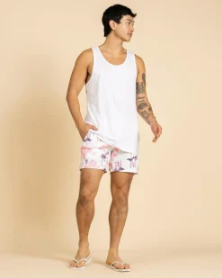 Board Shorts|Shorts & Bottoms*Lucid Feather Elastic Waist Shorts White/ Pink