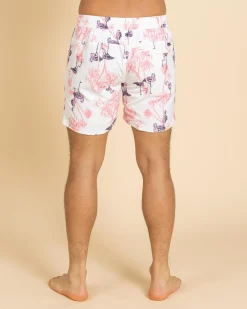 Board Shorts|Shorts & Bottoms*Lucid Feather Elastic Waist Shorts White/ Pink