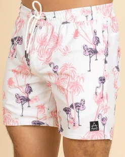Board Shorts|Shorts & Bottoms*Lucid Feather Elastic Waist Shorts White/ Pink