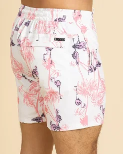 Board Shorts|Shorts & Bottoms*Lucid Feather Elastic Waist Shorts White/ Pink