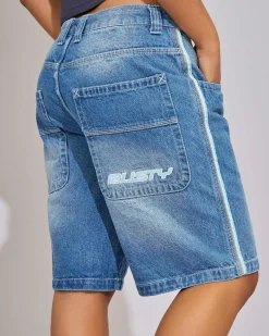 Denim|Bottoms*Rusty Flip Mommy Denim Shorts Blasted Middy Blue / Blue