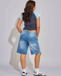 Denim|Bottoms*Rusty Flip Mommy Denim Shorts Blasted Middy Blue / Blue