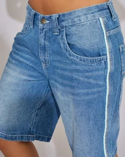Denim|Bottoms*Rusty Flip Mommy Denim Shorts Blasted Middy Blue / Blue