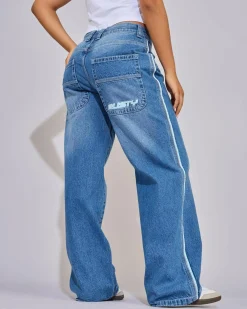 Bottoms*Rusty Flip Mommy Low Rise Wide Leg Denim Jeans Blasted Middy Blue / Blue