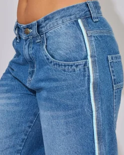 Bottoms*Rusty Flip Mommy Low Rise Wide Leg Denim Jeans Blasted Middy Blue / Blue