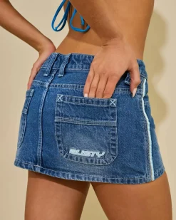 Denim|Bottoms*Rusty Flip Mommy Mini Denim Skirt Blasted Middy Blue / Blue
