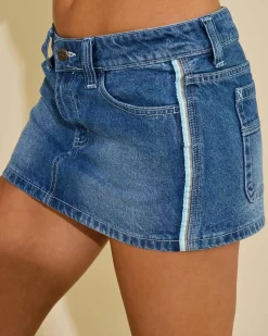 Denim|Bottoms*Rusty Flip Mommy Mini Denim Skirt Blasted Middy Blue / Blue