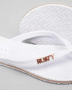Flip Flops*Rusty Flippin' Thongs White/ Rose Gold Glitter