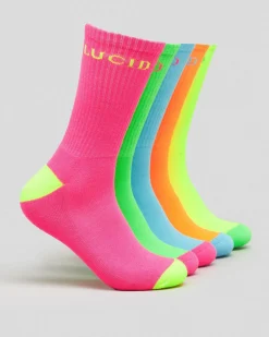 New Fluro Crew Socks 5 Pack Socks