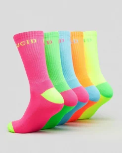 New Fluro Crew Socks 5 Pack Socks