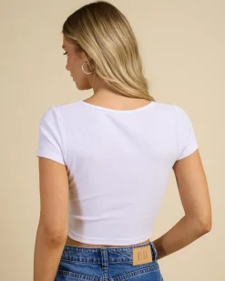 Tops*Ava And Ever Frenchy Basic Rib Baby Tee White/baby Pink
