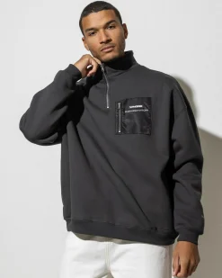Hoodies & Sweatshirts*Wndrr Frequency Panel 1/4 Zip Sweatshirt Faded Black