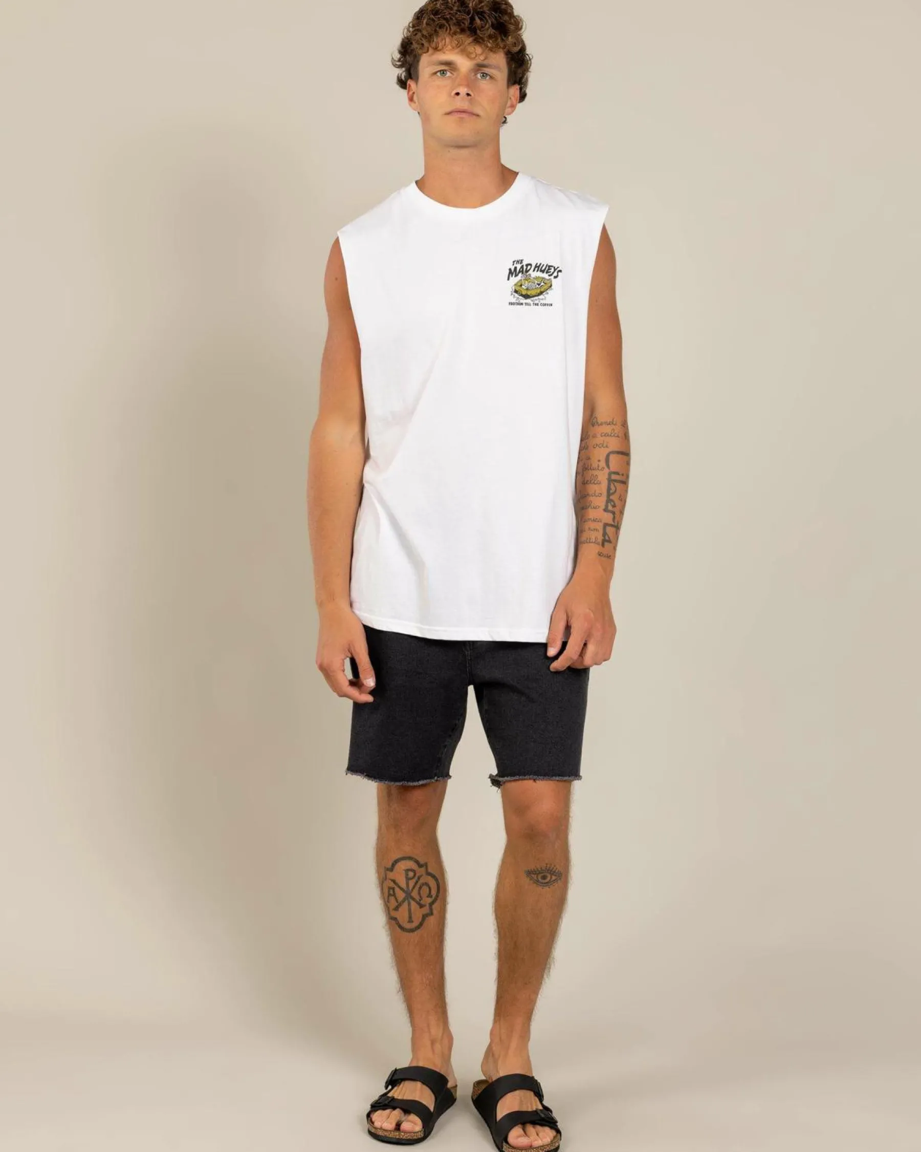 Tops & T-Shirts*The Mad Hueys Frothin Coffin Muscle Tank White