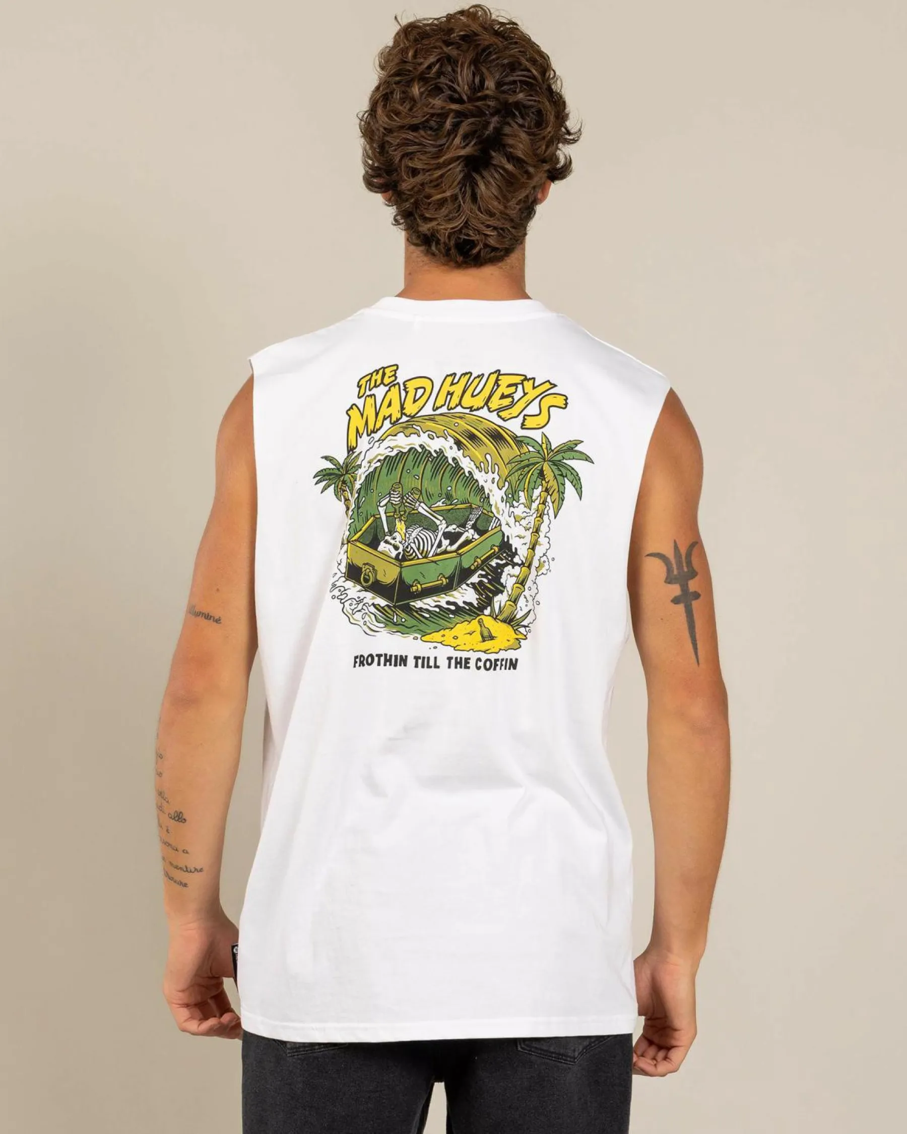 Tops & T-Shirts*The Mad Hueys Frothin Coffin Muscle Tank White