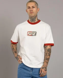 Tops & T-Shirts*Wrangler Gas Ringer T-Shirt Vintage White