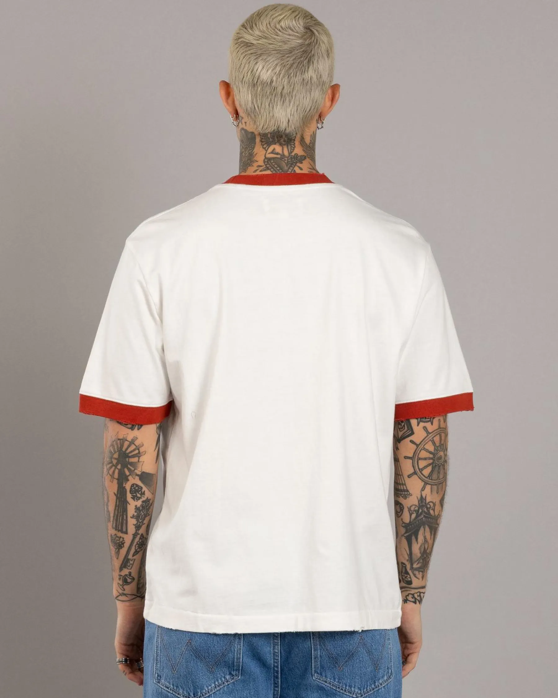 Tops & T-Shirts*Wrangler Gas Ringer T-Shirt Vintage White
