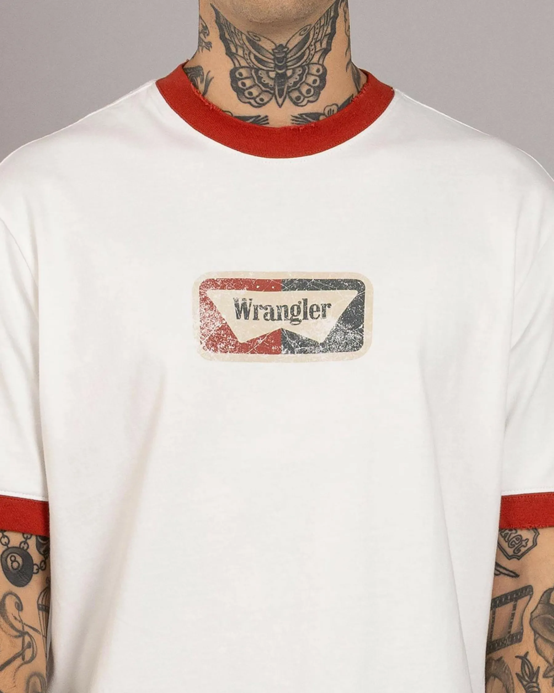 Tops & T-Shirts*Wrangler Gas Ringer T-Shirt Vintage White