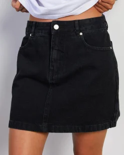 Bottoms*Afends Georgia Organic Denim Skirt Washed Black