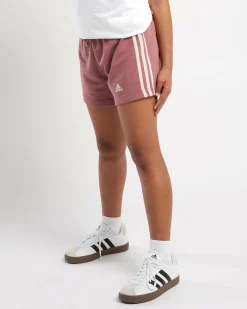 Bottoms*adidas Girls' 3 Stripe Shorts Preloved Crimson/sandy Pink