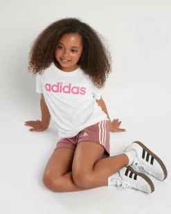 Bottoms*adidas Girls' 3 Stripe Shorts Preloved Crimson/sandy Pink