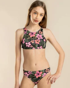 Girls' Active Floral Crop Top Bikini Set Kids Bikinis