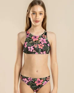 Girls' Active Floral Crop Top Bikini Set Kids Bikinis