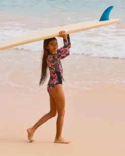 Surf|Wetsuits & Surfsuits*Roxy Girls' Active Floral Long Sleeve Surfsuit Anthracite Fearless Floral