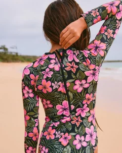 Surf|Wetsuits & Surfsuits*Roxy Girls' Active Floral Long Sleeve Surfsuit Anthracite Fearless Floral