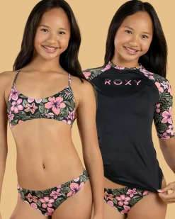 Rash Vests*Roxy Girls' Active Floral Rash Vest Set Anthracite Fearless Floral
