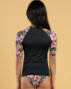 Rash Vests*Roxy Girls' Active Floral Rash Vest Set Anthracite Fearless Floral