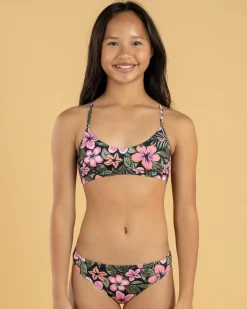Rash Vests*Roxy Girls' Active Floral Rash Vest Set Anthracite Fearless Floral