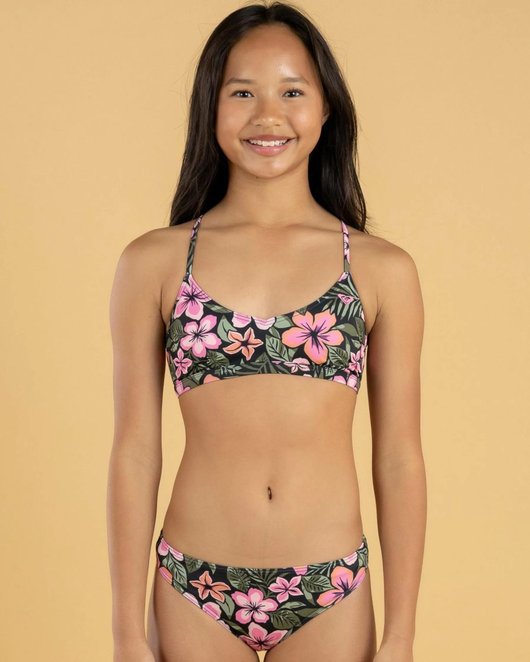 Rash Vests*Roxy Girls' Active Floral Rash Vest Set Anthracite Fearless Floral