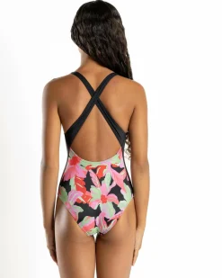 Surf|One Pieces*Roxy Girls' Active One Piece Swimsuit Anthracite The Moves Floral