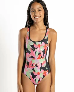 Surf|One Pieces*Roxy Girls' Active One Piece Swimsuit Anthracite The Moves Floral