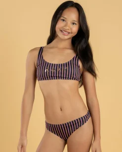 Bikinis*Roxy Girls' Active Stripe Bralette Bikini Set Anthracite Bold Stripe