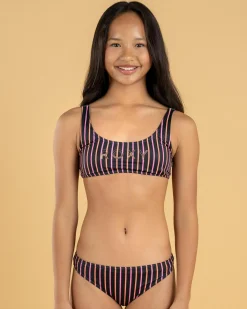 Bikinis*Roxy Girls' Active Stripe Bralette Bikini Set Anthracite Bold Stripe