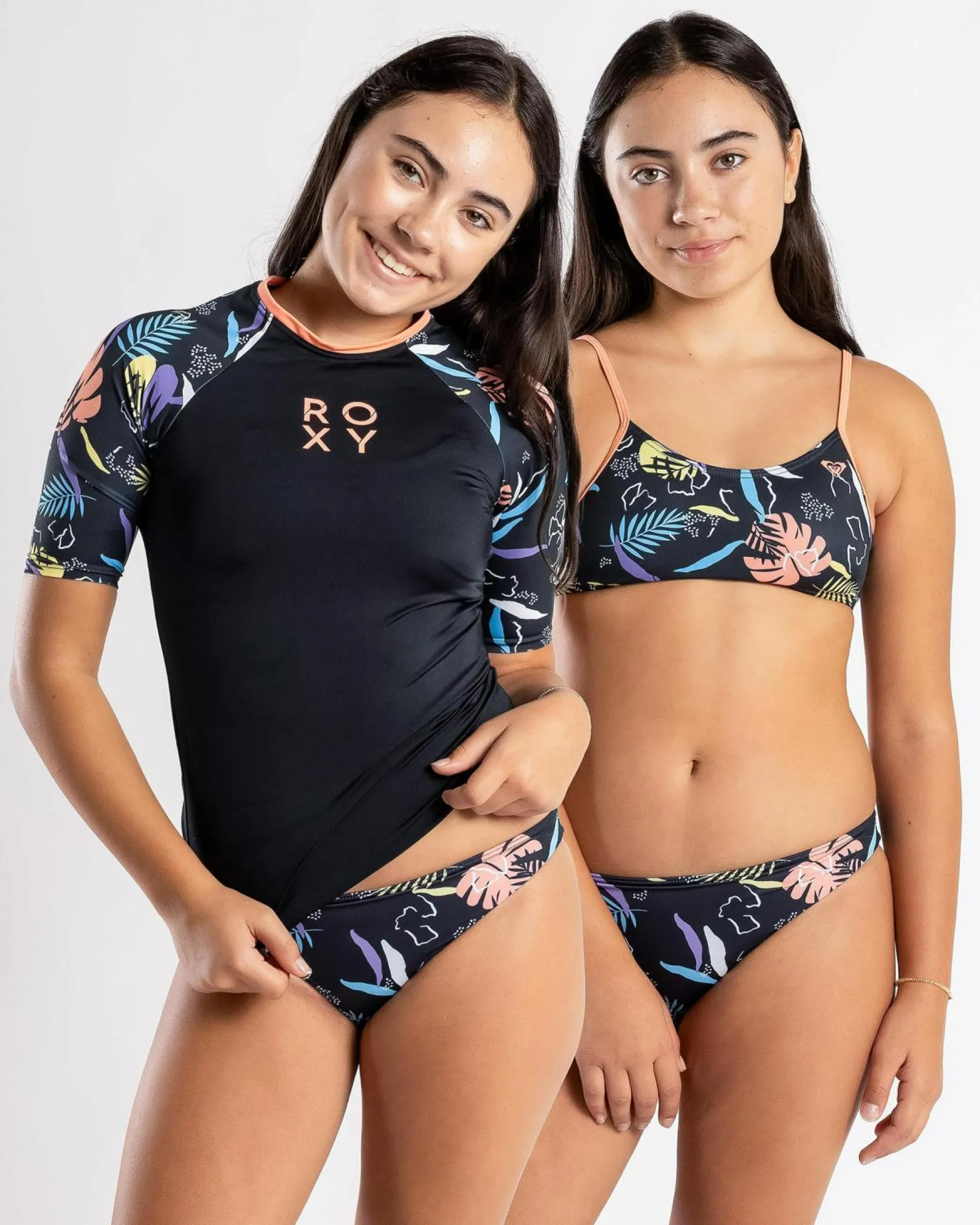 Rash Vests*Roxy Girls' Active Swim Rash Vest Set Anthracite Active Rg