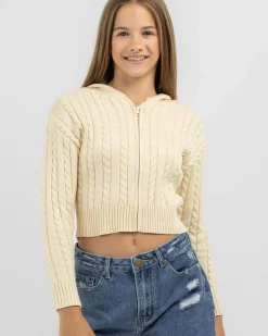 Outerwear*Ava And Ever Girls' Bailee Hooded Cable Knit Jumper Seashell