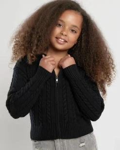 New Girls' Bailee Hooded Cable Knit Jumper Kids Outerwear