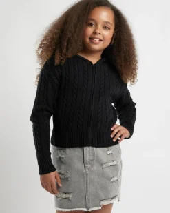 New Girls' Bailee Hooded Cable Knit Jumper Kids Outerwear