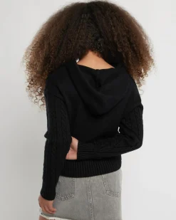 New Girls' Bailee Hooded Cable Knit Jumper Kids Outerwear