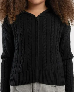 New Girls' Bailee Hooded Cable Knit Jumper Kids Outerwear