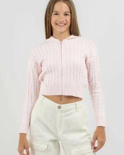 Outerwear*Ava And Ever Girls' Bailee Hooded Cable Knit Jumper Light Pink