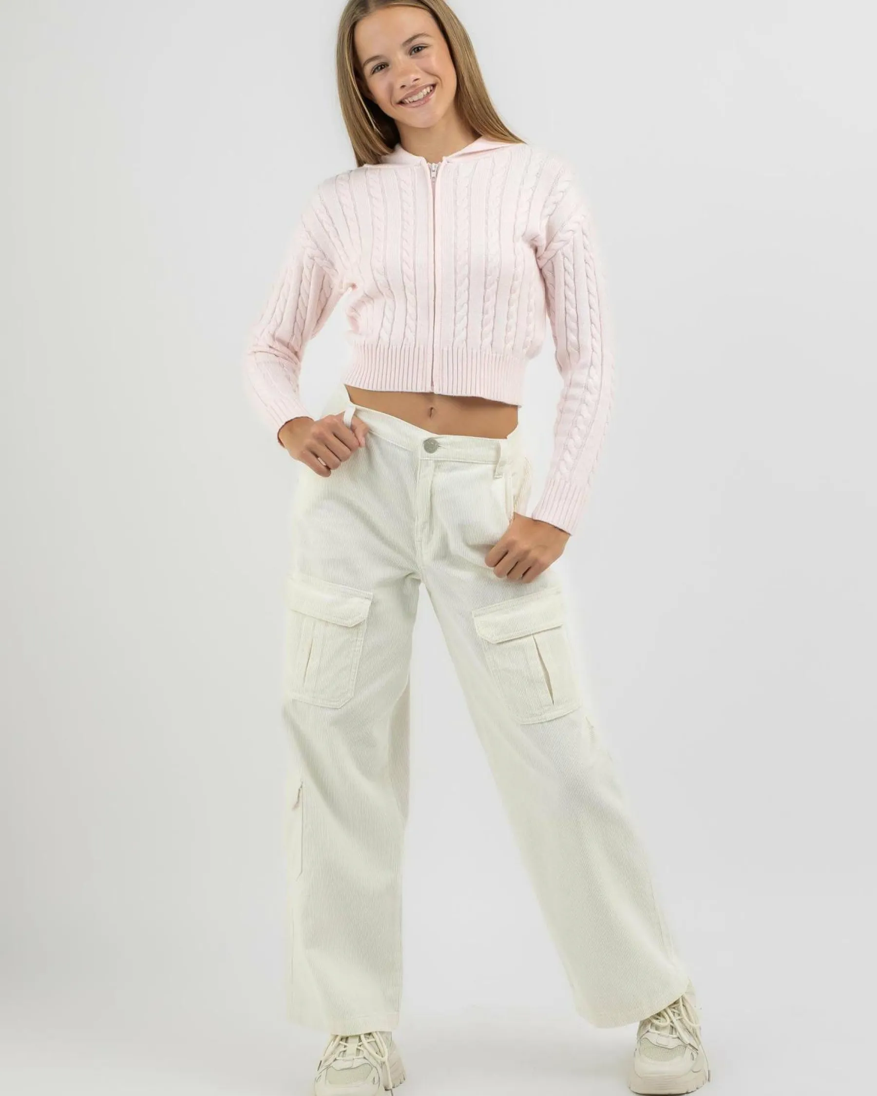 Outerwear*Ava And Ever Girls' Bailee Hooded Cable Knit Jumper Light Pink