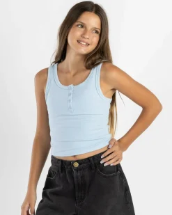Online Girls' Basic Fine Rib Henley Tank Top Kids Tops