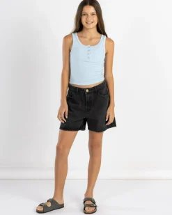 Online Girls' Basic Fine Rib Henley Tank Top Kids Tops