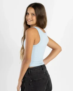 Online Girls' Basic Fine Rib Henley Tank Top Kids Tops