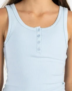 Online Girls' Basic Fine Rib Henley Tank Top Kids Tops