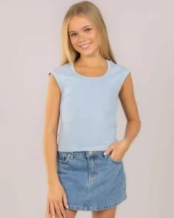 Tops*Ava And Ever Girls' Basic Rib Scoop Neck Tee Light Blue